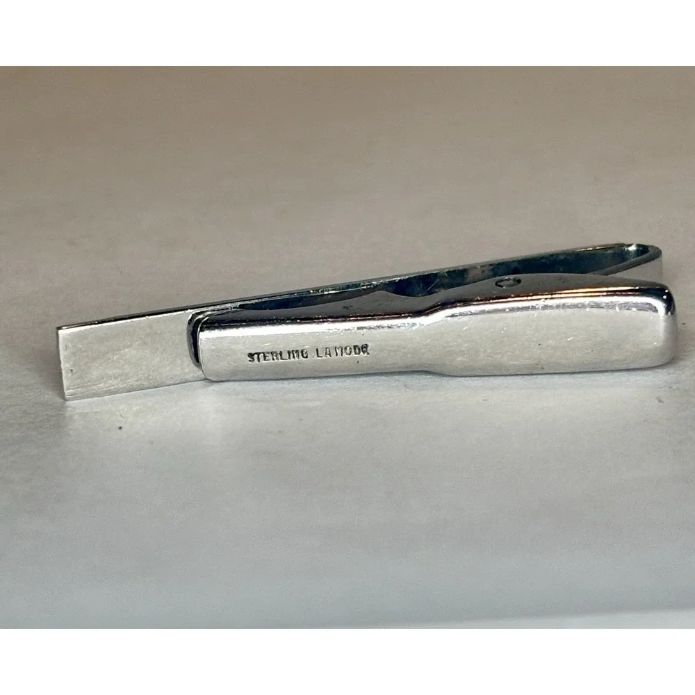 Vintage La Mode Sterling Silver Tie Clip Mid Century Minimalist Men's Signed